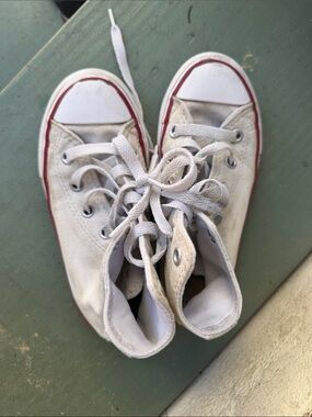 Converse White High-Top Sneakers with Red Stripe